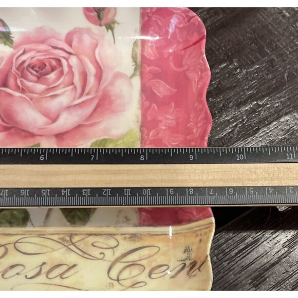 Momentum Brands Pink Rose Floral Melamine Salad Dessert Plates Tray Set Of 7 NEW - Picture 9 of 10